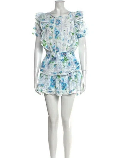 Pre-owned Loveshackfancy Floral Print Mini Dress In Neutrals