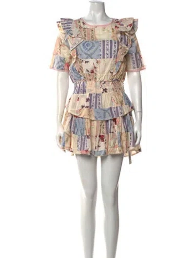 Pre-owned Loveshackfancy Floral Print Mini Dress In Neutrals