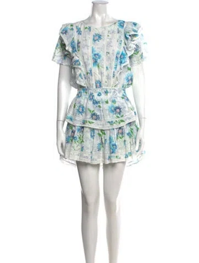 Pre-owned Loveshackfancy Floral Print Mini Dress In Neutrals