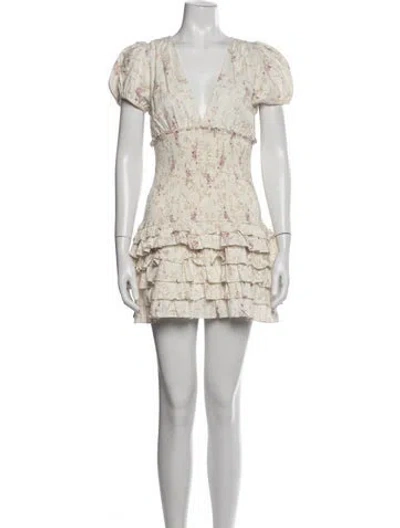 Pre-owned Loveshackfancy Floral Print Mini Dress In Neutrals