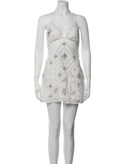 Pre-owned Loveshackfancy Floral Print Mini Dress In Neutrals