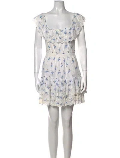 Pre-owned Loveshackfancy Floral Print Mini Dress In Neutrals