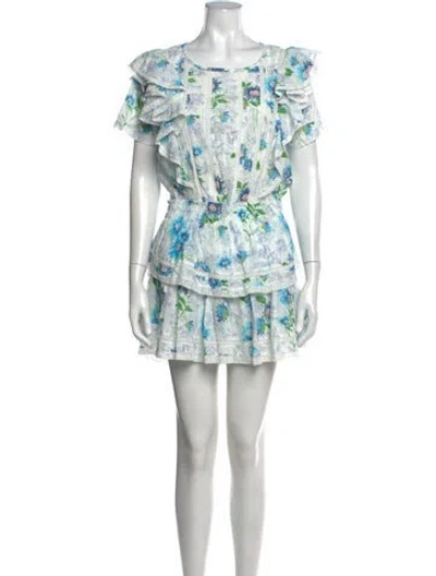 Pre-owned Loveshackfancy Floral Print Mini Dress In Neutrals