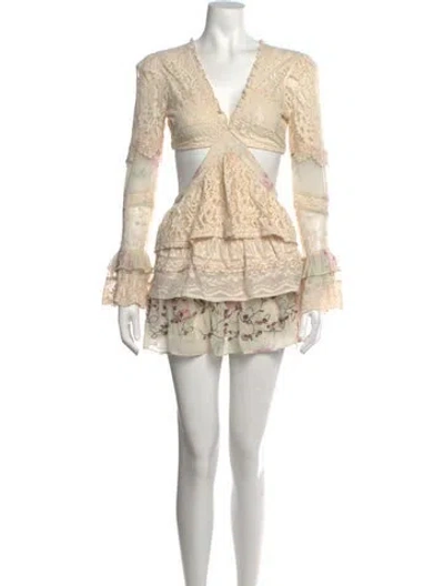 Pre-owned Loveshackfancy Floral Print Mini Dress In Neutrals