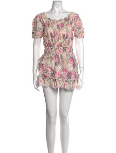 Pre-owned Loveshackfancy Floral Print Mini Dress In Neutrals