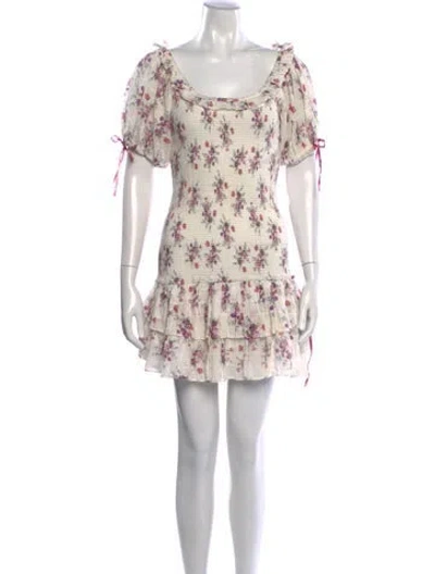 Pre-owned Loveshackfancy Floral Print Mini Dress In Neutrals
