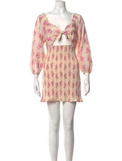 Pre-owned Loveshackfancy Floral Print Mini Dress In Neutrals