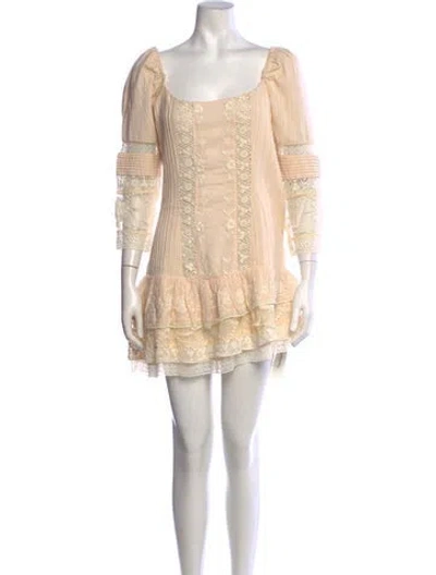 Pre-owned Loveshackfancy Floral Print Mini Dress In Neutrals