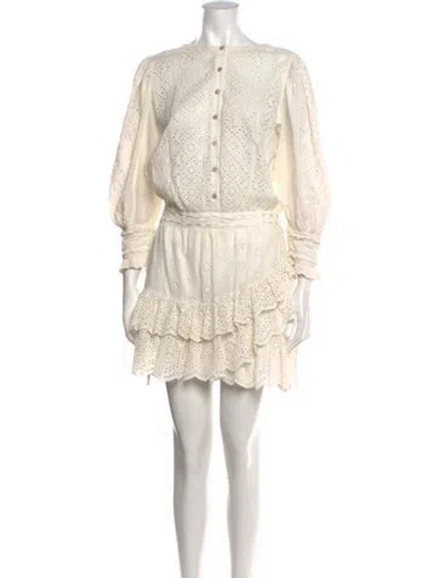Pre-owned Loveshackfancy Floral Print Mini Dress In Neutrals