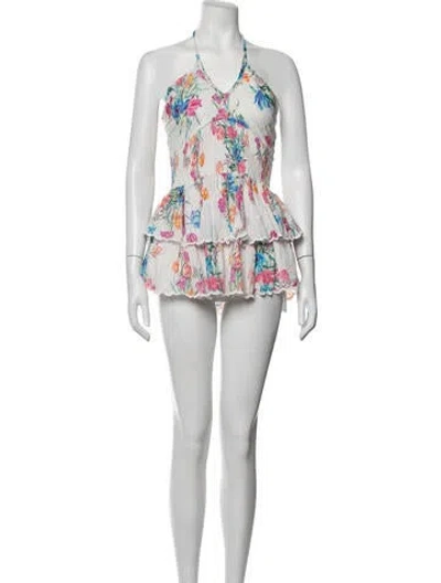 Pre-owned Loveshackfancy Floral Print Mini Dress In Neutrals
