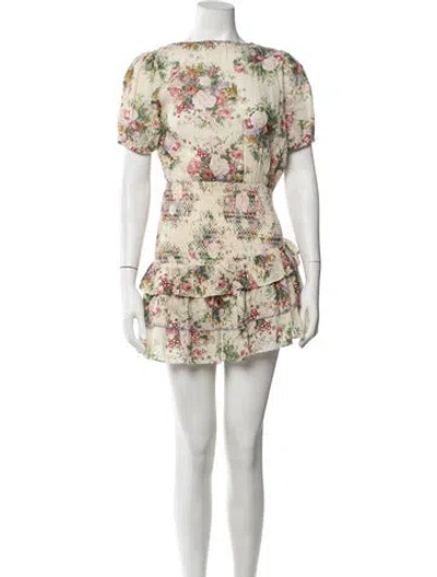 Pre-owned Loveshackfancy Floral Print Mini Dress In Neutrals