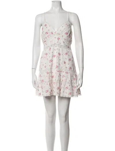 Pre-owned Loveshackfancy Floral Print Mini Dress In Neutrals