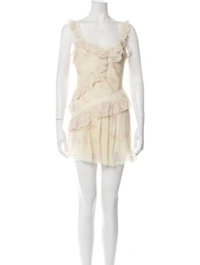Pre-owned Loveshackfancy Floral Print Mini Dress In Neutrals