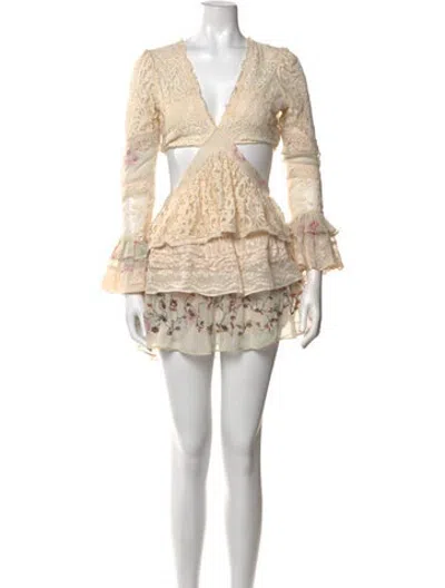 Pre-owned Loveshackfancy Floral Print Mini Dress In Neutrals