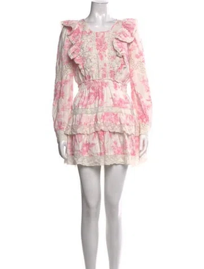 Pre-owned Loveshackfancy Floral Print Mini Dress In Neutrals/pink
