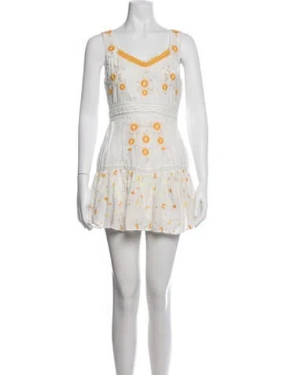 Pre-owned Loveshackfancy Floral Print Mini Dress In Orange/white