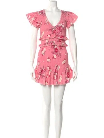 Pre-owned Loveshackfancy Floral Print Mini Dress In Pink