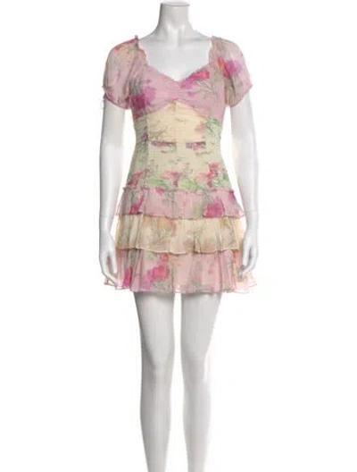 Pre-owned Loveshackfancy Floral Print Mini Dress In Pink