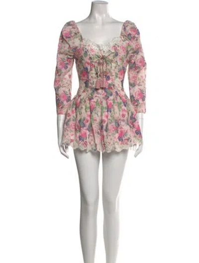 Pre-owned Loveshackfancy Floral Print Mini Dress In Pink
