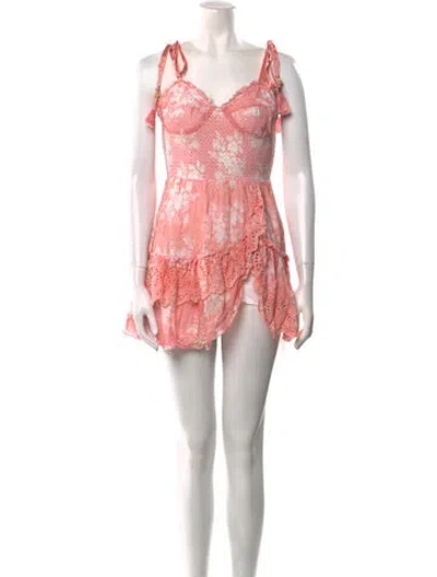 Pre-owned Loveshackfancy Floral Print Mini Dress In Pink