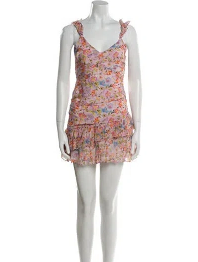Pre-owned Loveshackfancy Floral Print Mini Dress In Pink