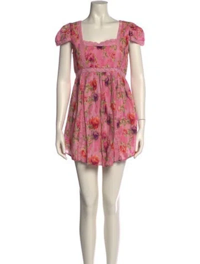 Pre-owned Loveshackfancy Floral Print Mini Dress In Pink