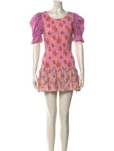 Pre-owned Loveshackfancy Floral Print Mini Dress In Pink
