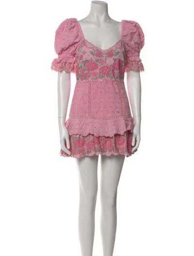 Pre-owned Loveshackfancy Floral Print Mini Dress In Pink