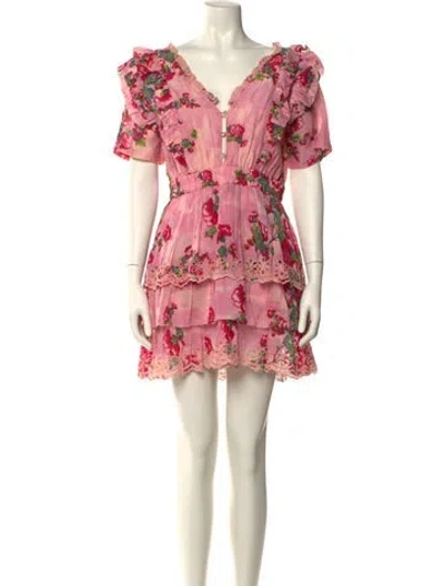 Pre-owned Loveshackfancy Floral Print Mini Dress In Pink