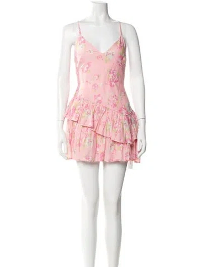Pre-owned Loveshackfancy Floral Print Mini Dress In Pink