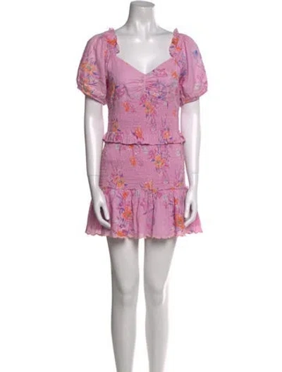 Pre-owned Loveshackfancy Floral Print Mini Dress In Pink