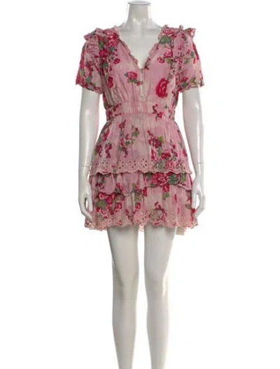 Pre-owned Loveshackfancy Floral Print Mini Dress In Pink