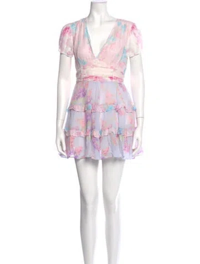 Pre-owned Loveshackfancy Floral Print Mini Dress In Pink