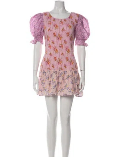 Pre-owned Loveshackfancy Floral Print Mini Dress In Pink