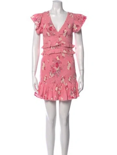 Pre-owned Loveshackfancy Floral Print Mini Dress In Pink