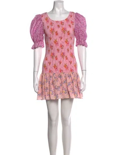 Pre-owned Loveshackfancy Floral Print Mini Dress In Pink