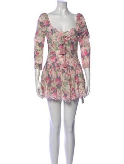Pre-owned Loveshackfancy Floral Print Mini Dress In Pink
