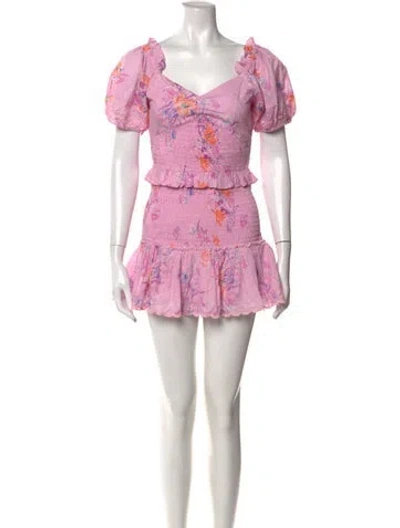 Pre-owned Loveshackfancy Floral Print Mini Dress In Pink