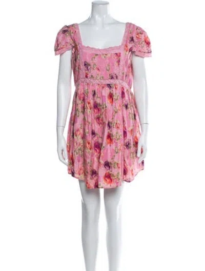 Pre-owned Loveshackfancy Floral Print Mini Dress In Pink