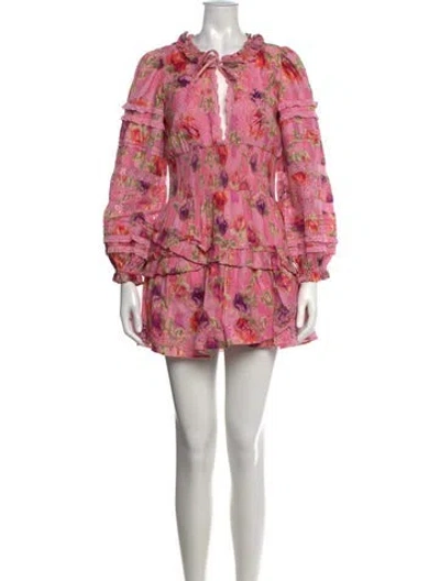 Pre-owned Loveshackfancy Floral Print Mini Dress In Pink