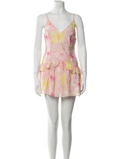 Pre-owned Loveshackfancy Floral Print Mini Dress In Pink
