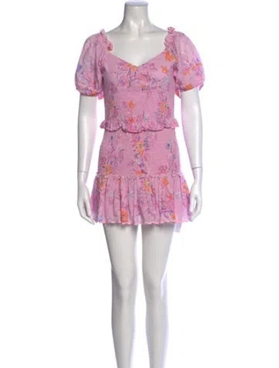 Pre-owned Loveshackfancy Floral Print Mini Dress In Pink