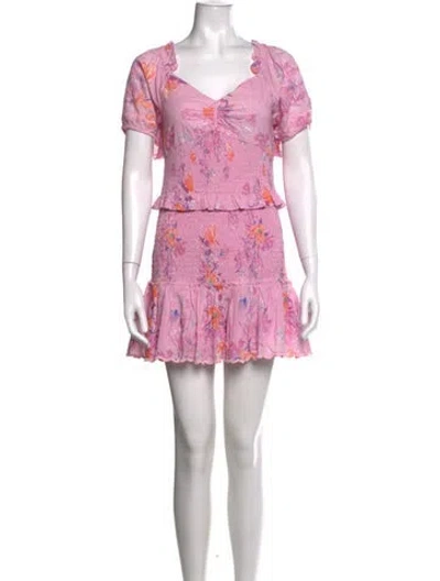 Pre-owned Loveshackfancy Floral Print Mini Dress In Pink