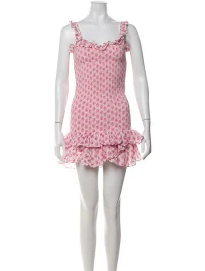 Pre-owned Loveshackfancy Floral Print Mini Dress In Pink