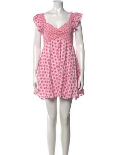 Pre-owned Loveshackfancy Floral Print Mini Dress In Pink