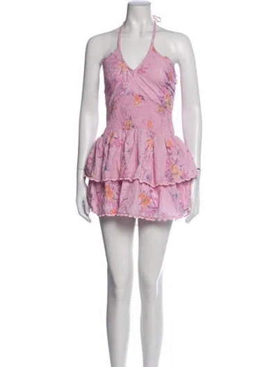 Pre-owned Loveshackfancy Floral Print Mini Dress In Pink