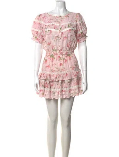 Pre-owned Loveshackfancy Floral Print Mini Dress In Pink
