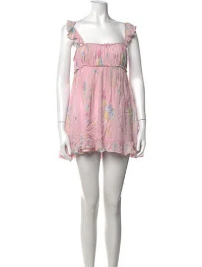 Pre-owned Loveshackfancy Floral Print Mini Dress In Pink