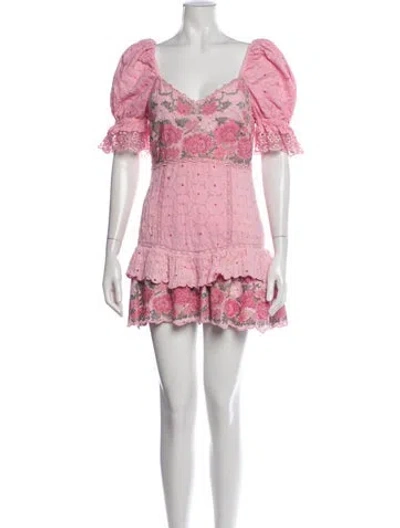 Pre-owned Loveshackfancy Floral Print Mini Dress In Pink