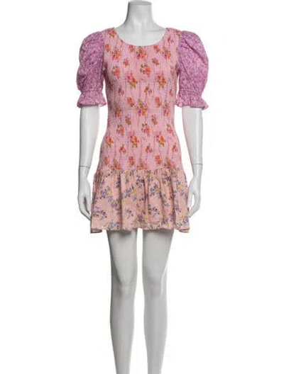 Pre-owned Loveshackfancy Floral Print Mini Dress In Pink
